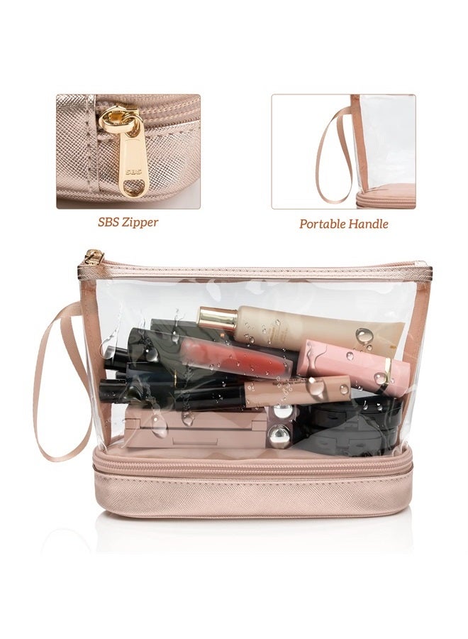 Ethereal Clear Makeup Bag, Rose Gold Makeup Organizer Bag Travel Makeup Bag for Women Small Cosmetic Bag Portable Makeup Bag for Purse Pencil Bag - Image 3