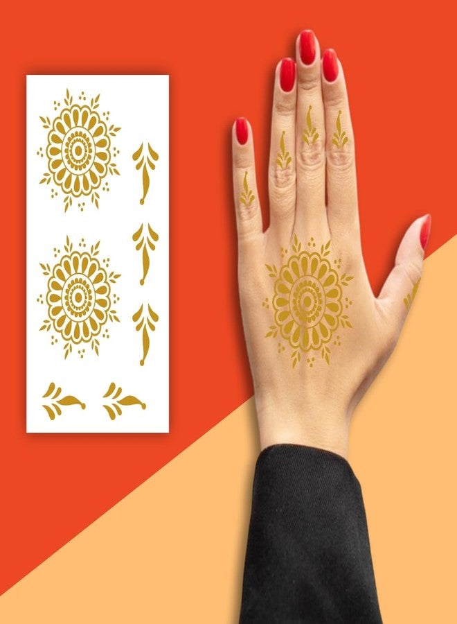 ORDERSHOCK Beautiful Circle Flower Designs For Palm & Fingers, Simple Mehndi Sticker For Girls & Women - Image 1