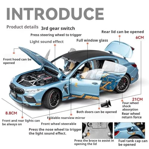 DEZICON 1:24 M8 Model Cars M8 Toy Car Die Cast Metal with Light Sound Pullback Openable Door Cars Toy, Blue - Image 2