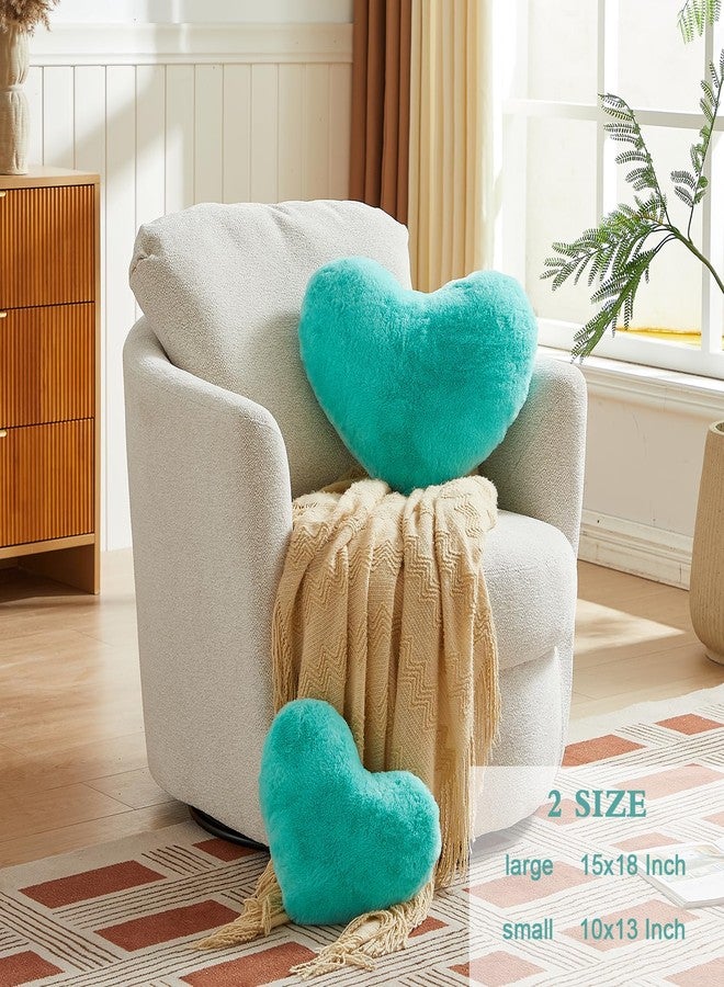 EastTree Heart Pillows, Teal Heart Shaped Pillows, Love Throw Pillows Gifts, Ultra Faux Rabbit Fur Soft Small Cute Fluffy Pillows, Women Girls Kid Living Room Decor 10x13 Inch - Image 2
