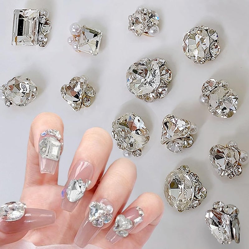 8 قطع من لؤلؤ 3D كريستالات أظافر، زينة أظافر لامعة على شكل قلب، جواهر لؤلؤ شفافة بيضاء، قلوب، كرات ثلجية، كريستالات أظافر، ألماس، حجارة زينة للأظافر للنساء، مستلزمات فن الأظافر، تصميمات الأظافر