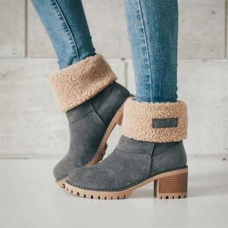 Winter Fashion Womens Large Size Fluffy Snow Boots Grey