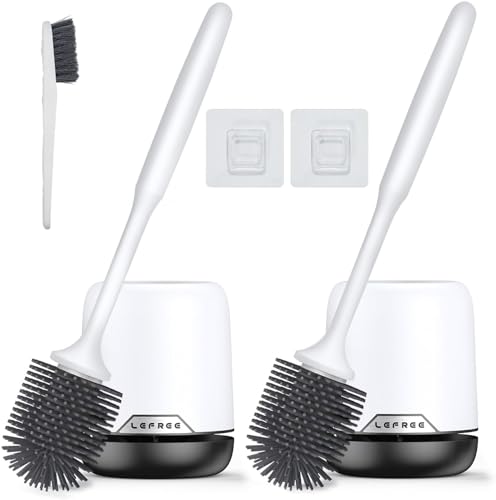 Lefree 2 Pack Silicone Toilet BrushRubber Toilet Bowl Brush and Holder Set with Ventilated Holder Toilet Cleaner Brush for BathroomFloor Standing  Wall Mounted Toilet Scrubber Without Drilling