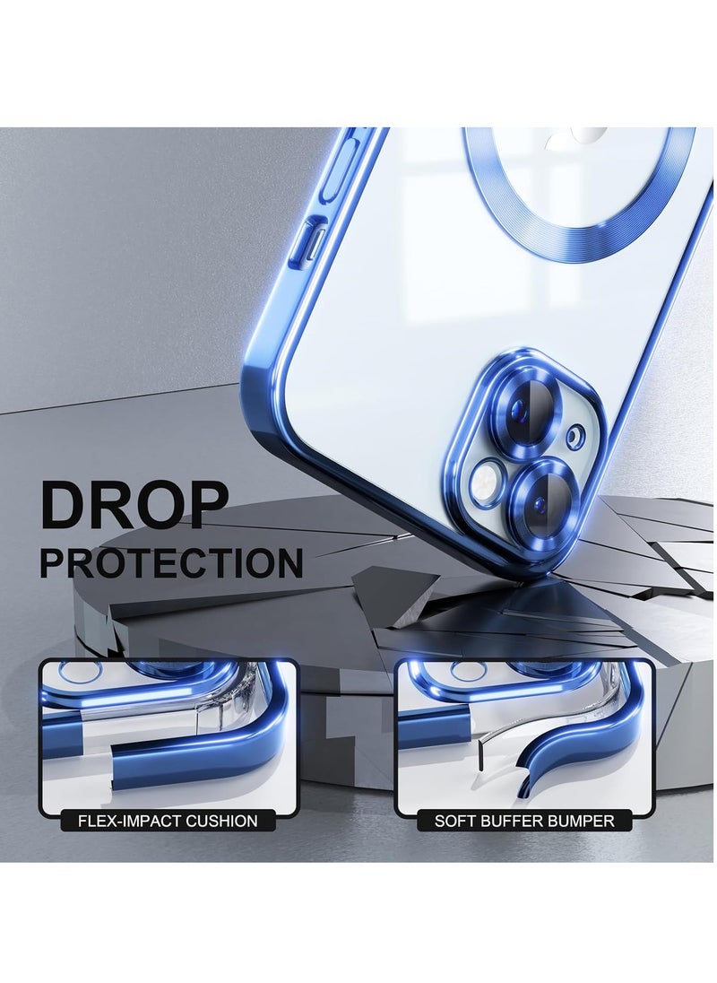 Generic - Magnetic for iPhone 13/14 Case Compatible with MagSafe [Never Yellowing] Full Camera Lens Protector Plating Soft Clear Phone Case for Women Girls, Deep Blue - Image 1