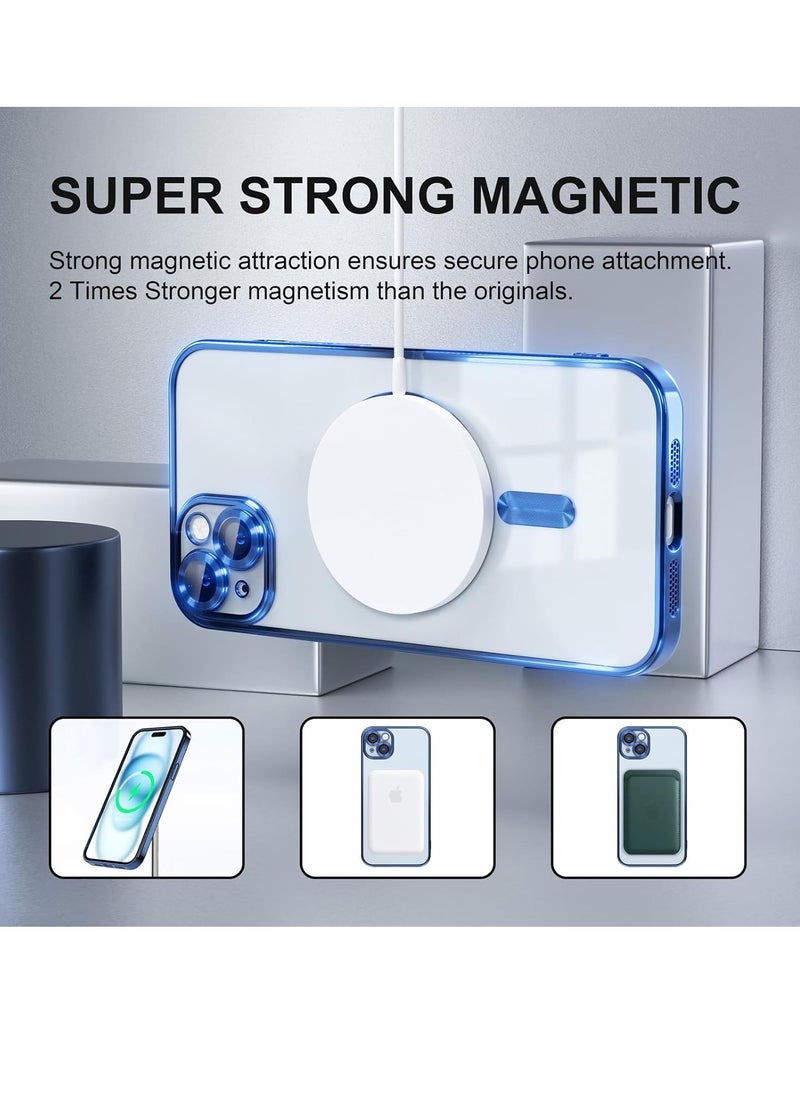 Generic - Magnetic for iPhone 13/14 Case Compatible with MagSafe [Never Yellowing] Full Camera Lens Protector Plating Soft Clear Phone Case for Women Girls, Deep Blue - Image 1