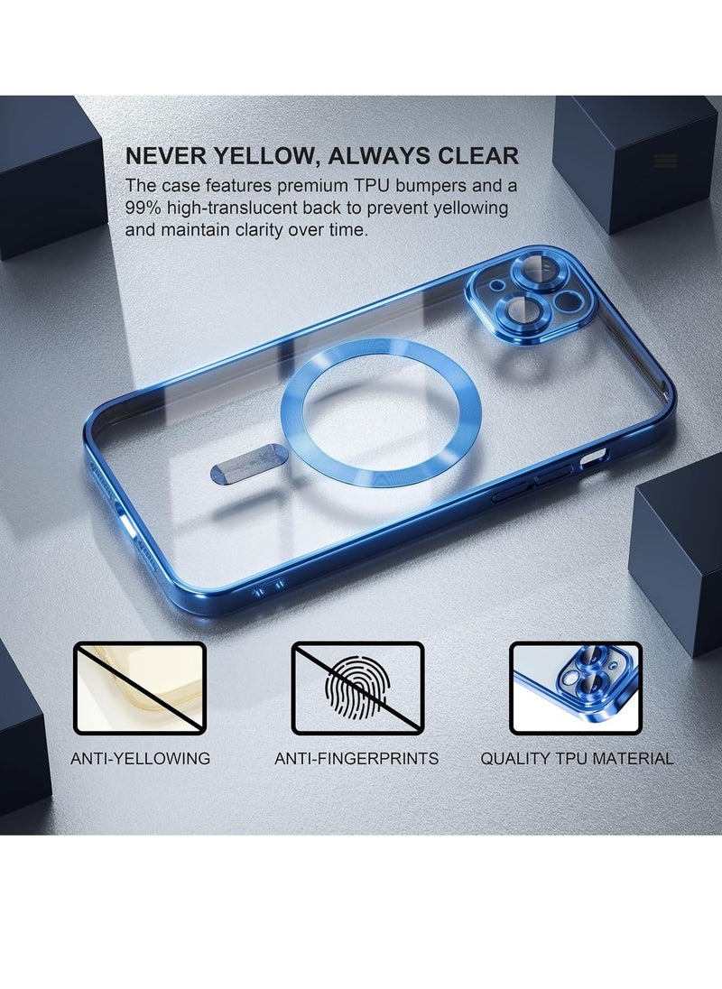 Generic - Magnetic for iPhone 13/14 Case Compatible with MagSafe [Never Yellowing] Full Camera Lens Protector Plating Soft Clear Phone Case for Women Girls, Deep Blue - Image 1