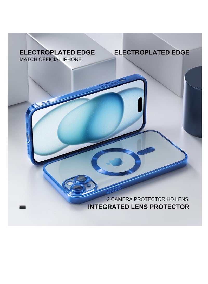 Generic - Magnetic for iPhone 13/14 Case Compatible with MagSafe [Never Yellowing] Full Camera Lens Protector Plating Soft Clear Phone Case for Women Girls, Deep Blue - Image 1