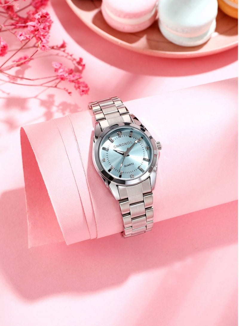 CHRONOS Waterproof Stainless Steel Quartz Watch Round Analog Lady Steel Watch - Image 4