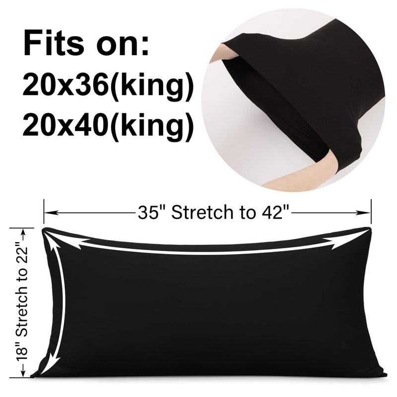 N&Y HOME 2-Pack Stretch Pillow Cases - Jersey Knit & Ultra Soft Envelope Closure Pillowcases T-Shirt Like Microfiber Blend - Suitable for 20x36/20x40 King Size Set of 2  Black - Image 3