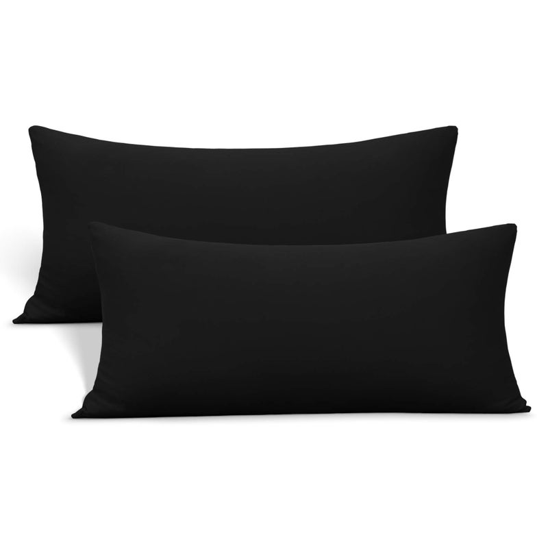 N&Y HOME 2-Pack Stretch Pillow Cases - Jersey Knit & Ultra Soft Envelope Closure Pillowcases T-Shirt Like Microfiber Blend - Suitable for 20x36/20x40 King Size Set of 2  Black - Image 1
