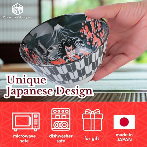 Mino Ware Japanese Rice Bowl, Rice Ramen Noodle Soup Sarada Pasta, Kabuki Design Chawn, 2.5 inch 8.4oz, Set of 2 - Image 2