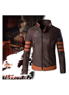 PU Leather Locomotive Coat for Men, Zipper Jacket Motorcycle Jacket Zippered Coats Stylish Jackets Slim Coats Casual Jacket(Color : Dark Brown, Size : X-Large)