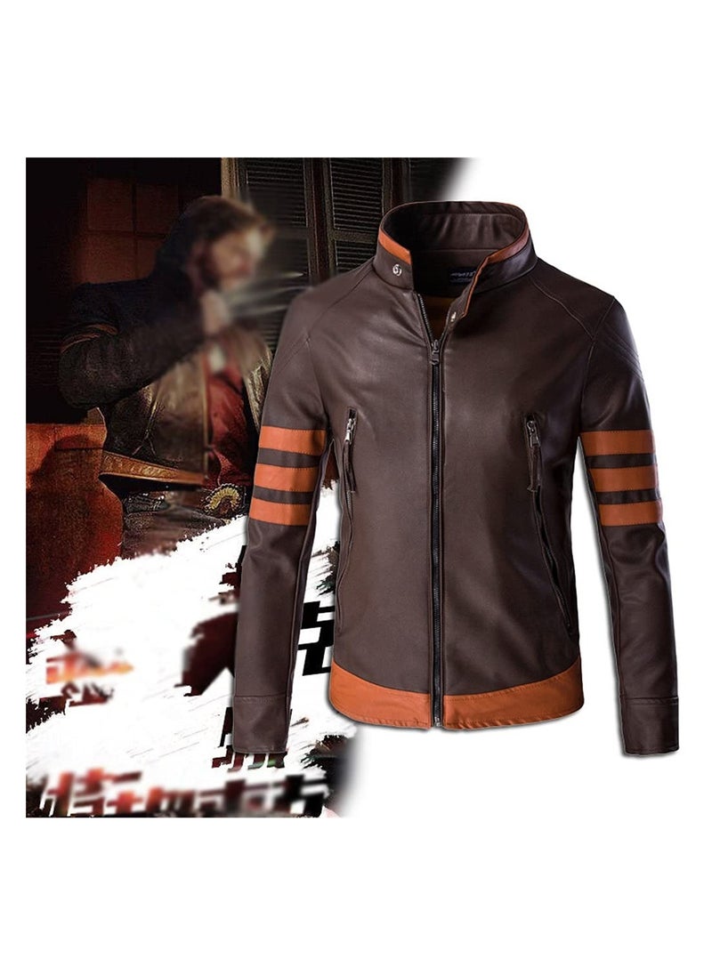 SYOSI - PU Leather Locomotive Coat for Men, Zipper Jacket Motorcycle Jacket Zippered Coats Stylish Jackets Slim Coats Casual Jacket(Color : Dark Brown, Size : X-Large) - Image 1