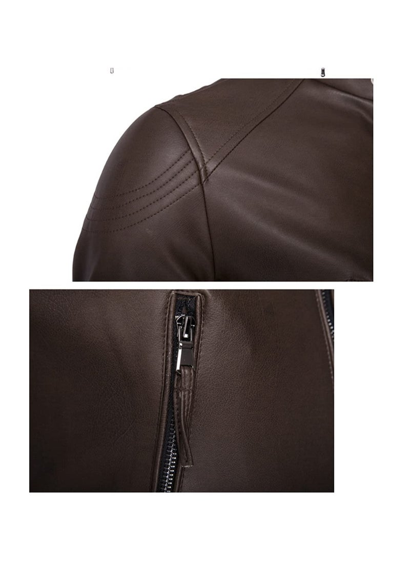 SYOSI - PU Leather Locomotive Coat for Men, Zipper Jacket Motorcycle Jacket Zippered Coats Stylish Jackets Slim Coats Casual Jacket(Color : Dark Brown, Size : X-Large) - Image 1