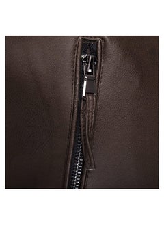 SYOSI PU Leather Locomotive Coat for Men, Zipper Jacket Motorcycle Jacket Zippered Coats Stylish Jackets Slim Coats Casual Jacket(Color : Dark Brown, Size : X-Large)  - Image 4