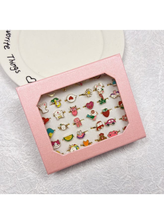 Cartoon Flower Ring 50 Boxed Open Frosted Plastic Ring Children Birthday Gift