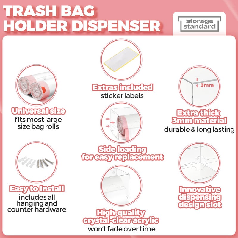 Storage Standard Trash Bag Holder Dispenser 10.5'' x 7'' x 7''- Acrylic Bags Dispensing Roll Organizer Holder, Garbage Liner Holder for Cabinet & Under Sink â€“ Box Has Open Side Design - Image 3