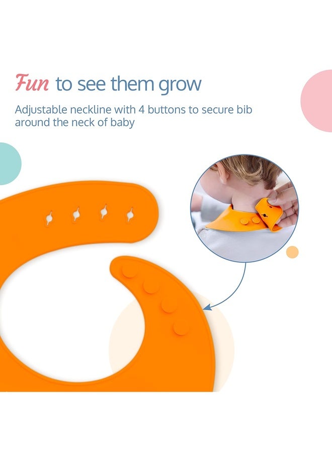 Luvlap Silicone Baby Bib for Feeding & Weaning Babies & Toddlers, Waterproof, Washable & Reusable, Non Messy Easy Cleaning, No Bad Odour, Adjustable Neckline with Buttons (Orange) - Image 3