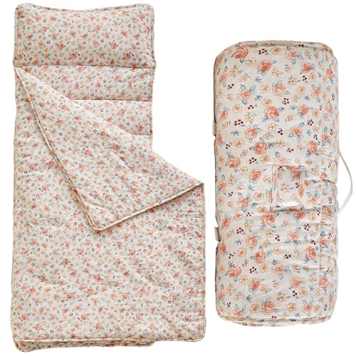 DuShow Toddler Nap Mat with Pillow and BlanketSoft Slumber Bags for GirlsKids Sleeping Bags with Roll Up DesignPink Floral Nap Mats for PreschoolDaycareKindergartenFits Ages 36 YearsPink - Image 1