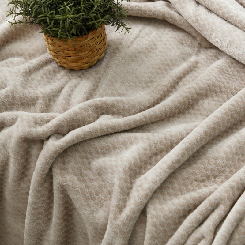 MORANO Velvet Soft Blanket | Double Size 220x240 cm | Plush Checkers Texture 310 gsm | Color - Sandy Beige | Ideal for Beds, Sofa or Travel - Image 2