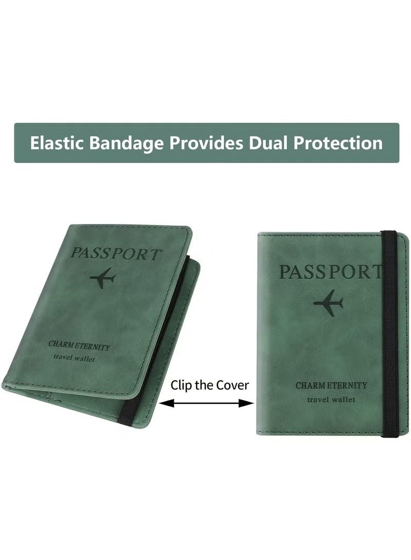1 passport case wallet case, passport case with RFID shielding, PU leather travel document case, suitable for men's and women's travel accessories (Green） - Image 3