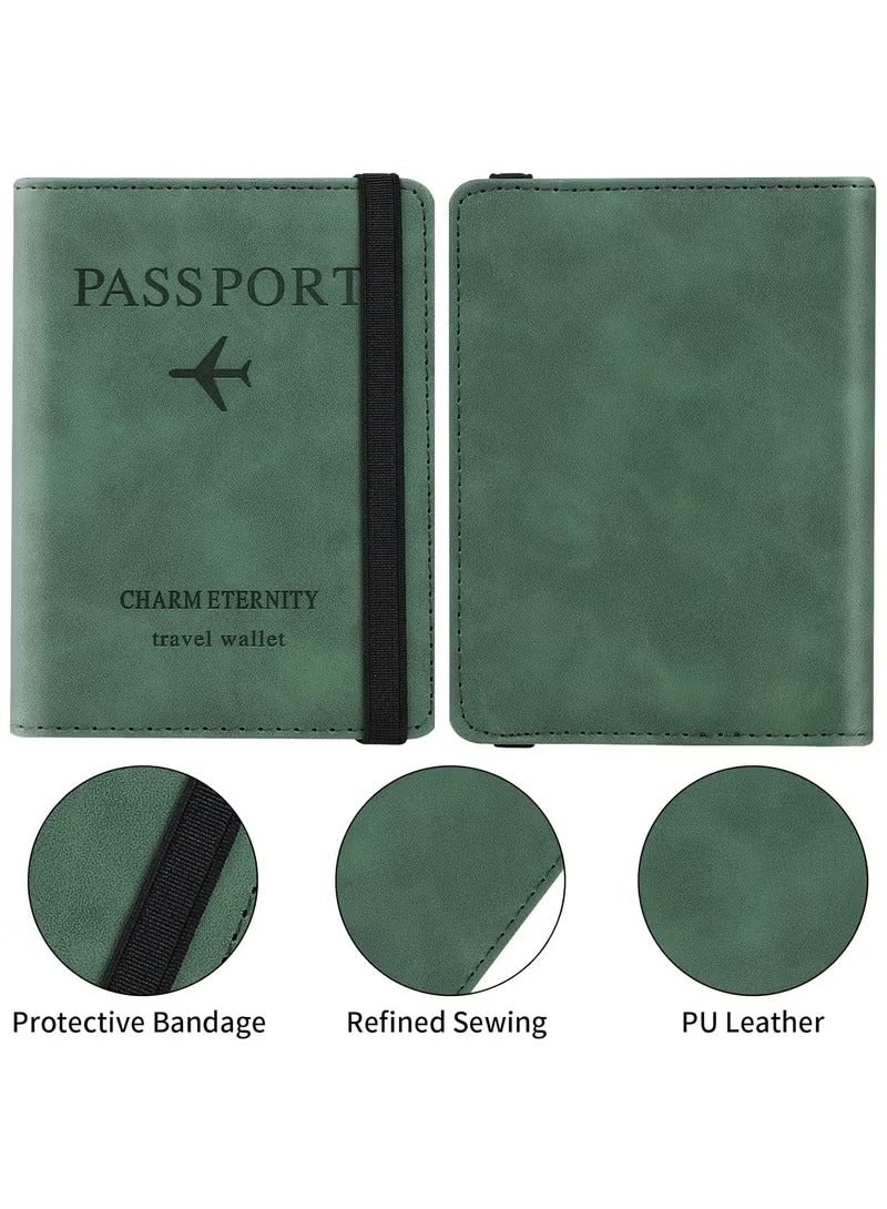 1 passport case wallet case, passport case with RFID shielding, PU leather travel document case, suitable for men's and women's travel accessories (Green） - Image 2
