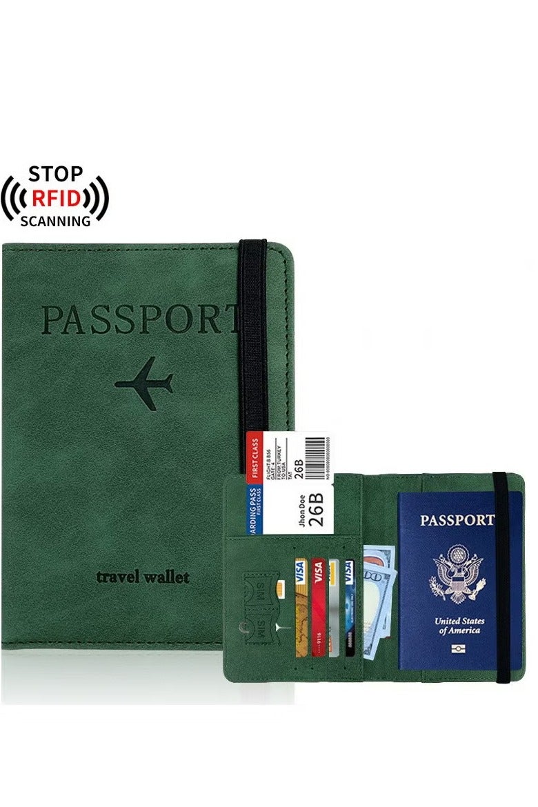 1 passport case wallet case, passport case with RFID shielding, PU leather travel document case, suitable for men's and women's travel accessories (Green） - Image 1