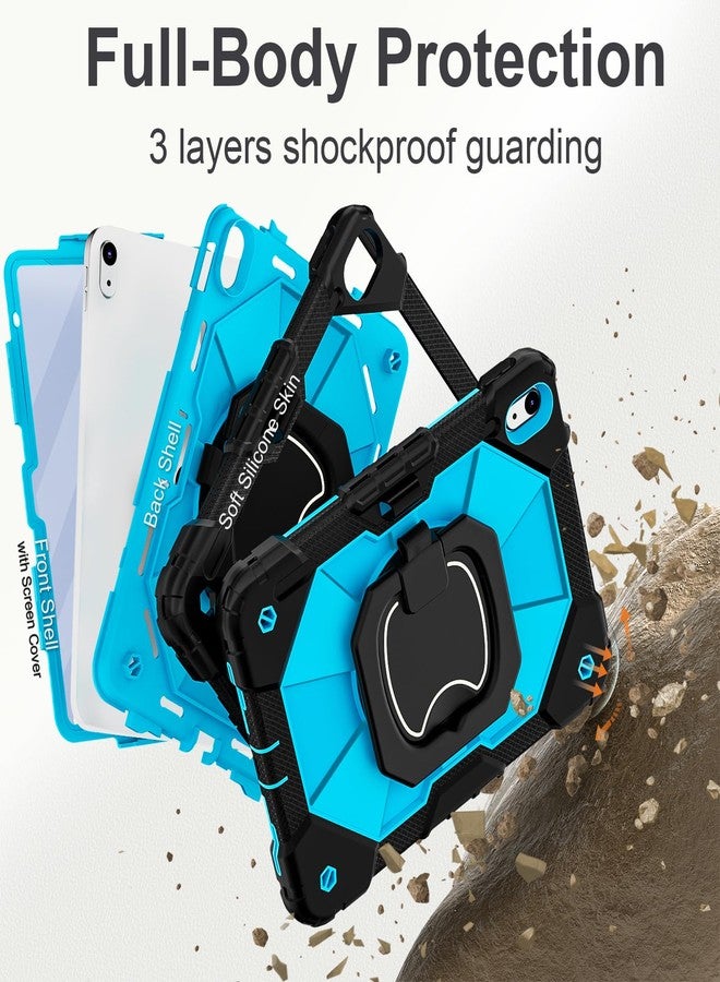 Dteck Case for iPad (A16) 11th Generation 11" 2025/10th Gen 10.9" 2022: with 2 Replaceable Front Covers, Military-Grade Drop-Proof Silicone Cover, Built-in Screen Protector, Shoulder Strap, Blue - Image 4