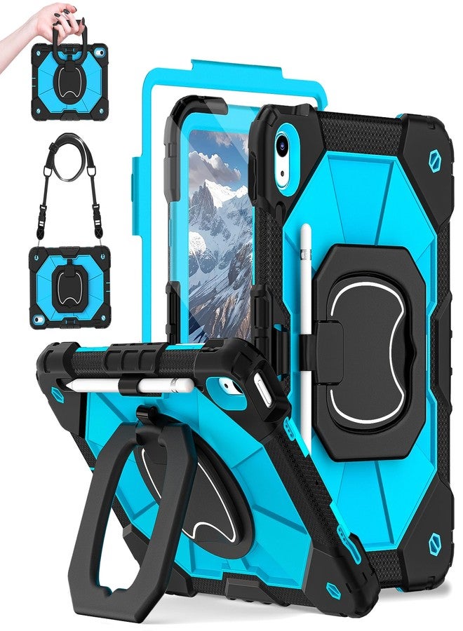 Dteck Case for iPad (A16) 11th Generation 11" 2025/10th Gen 10.9" 2022: with 2 Replaceable Front Covers, Military-Grade Drop-Proof Silicone Cover, Built-in Screen Protector, Shoulder Strap, Blue - Image 1