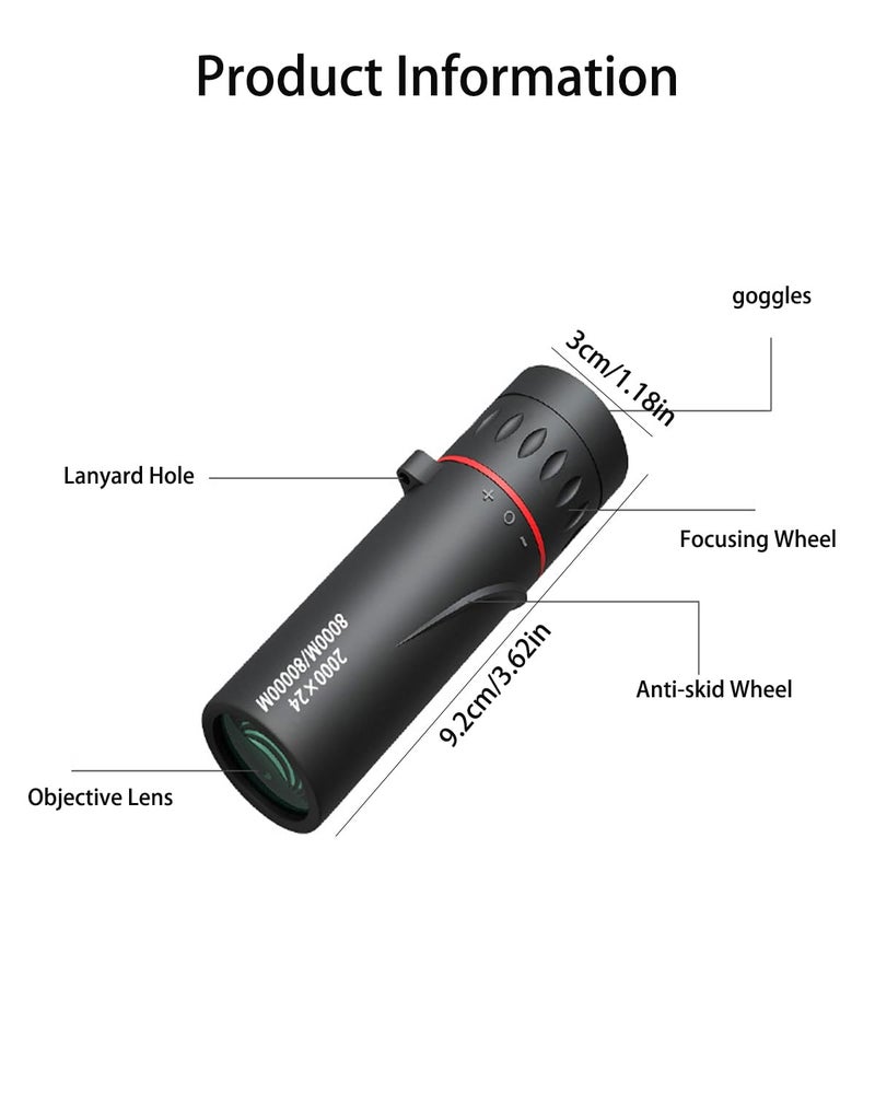 WenTigDY Mini Telescope for Adults,2000X24 Monocular Focus Optics Telescopes onocular Power Monocula,Waterproof Mini Monocular Telescope 8000M/80000M for Sporting Events,Concerts,Camping,Scope,Travelling,Black - Image 2