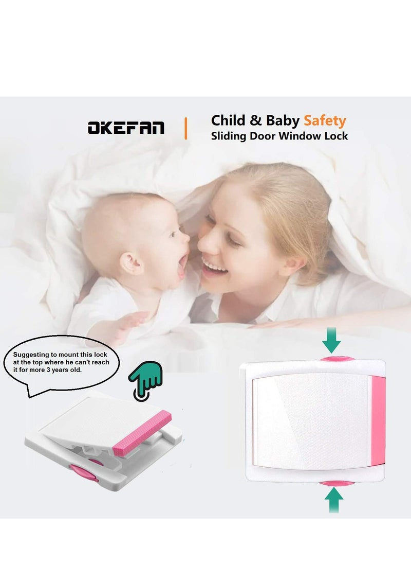 Oasisgalore Sliding Glass Door Child Lock - OKEFAN 4 Pack Baby Safety Slide Window Locks(Pink)  - Image 3