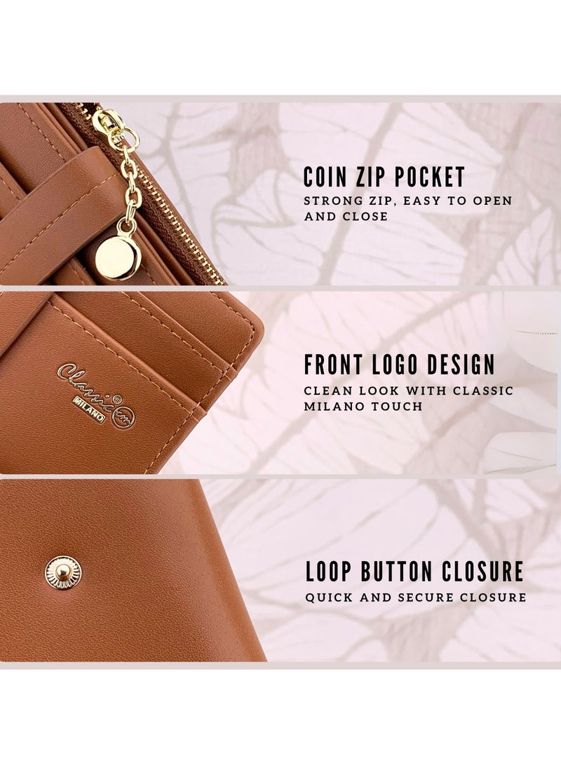 كلاسيك ميلانو - محفظة نسائية أنيقة من الجلد الصناعي مع حافظة بطاقات | محفظة عملات معدنية للنساء | محفظة نسائية نحيفة للاستخدام اليومي والسفر والهدايا - Image 3