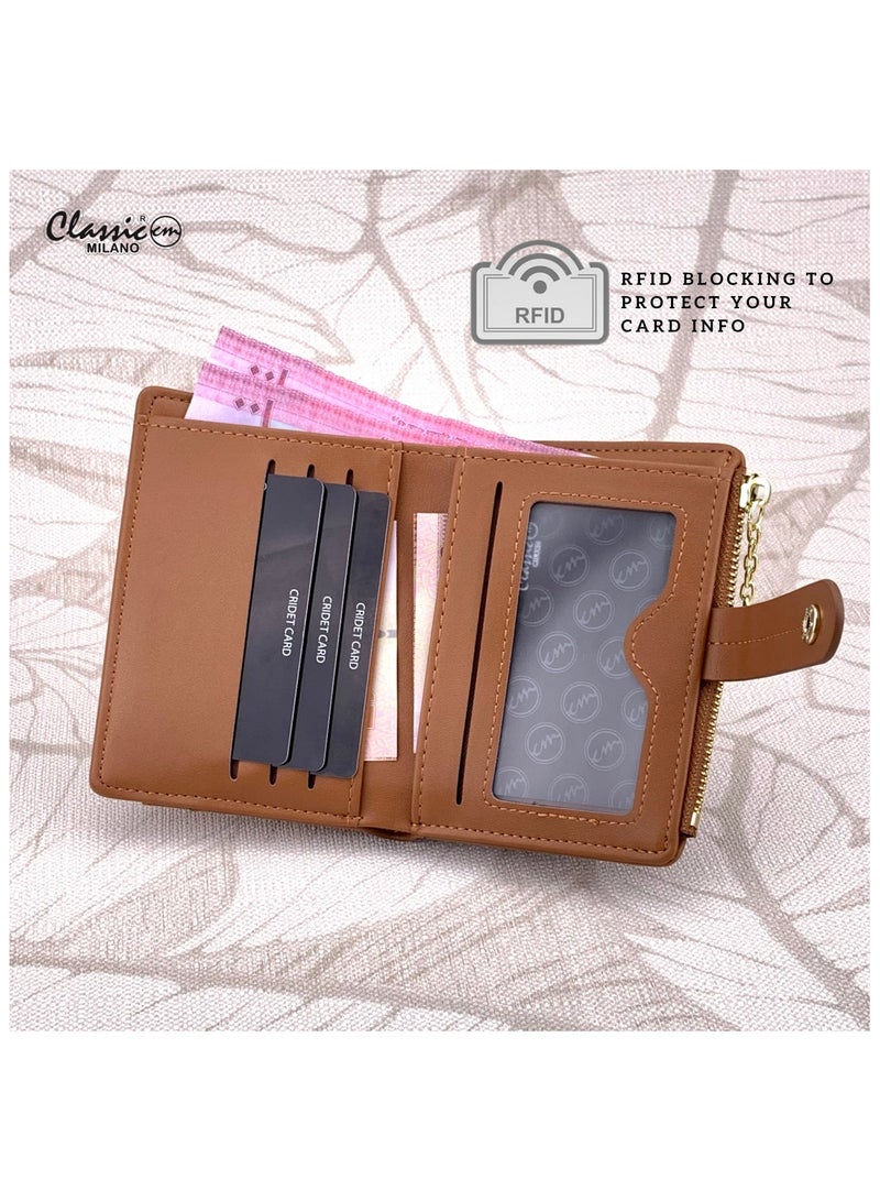 كلاسيك ميلانو - محفظة نسائية أنيقة من الجلد الصناعي مع حافظة بطاقات | محفظة عملات معدنية للنساء | محفظة نسائية نحيفة للاستخدام اليومي والسفر والهدايا - Image 4
