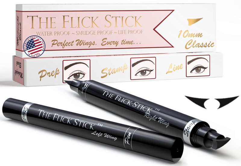 The Flick Stick ختم كحل الأجنحة لعيون القطة السريعة والسهلة، كحل مقاوم للماء ومضاد للتلطخ، أداة مكياج قوالب عيون القطة، كحل سائل (10 مم كلاسيكي، أسود منتصف الليل) - Image 1