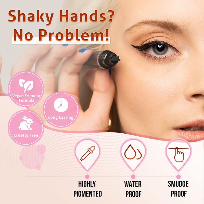 The Flick Stick ختم كحل الأجنحة لعيون القطة السريعة والسهلة، كحل مقاوم للماء ومضاد للتلطخ، أداة مكياج قوالب عيون القطة، كحل سائل (10 مم كلاسيكي، أسود منتصف الليل) - Image 3