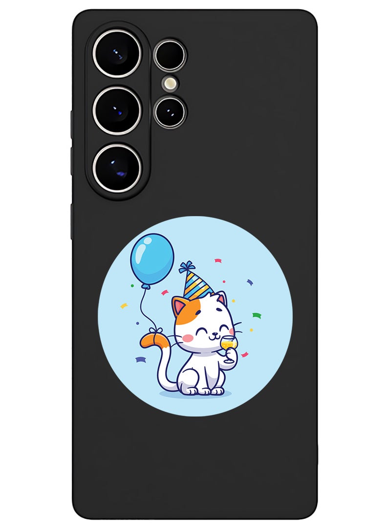 Theodor Protective Slim Fit Case Liquid Silicone Cover with Full Body Protection Anti-Scratch Shockproof Case For Samsung Galaxy S25 Ultra (Black) - Cute Cat Birthday - Image 1