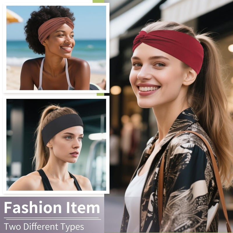 Panleding 12 Pcs Stretchy Headbands for Women, Absorbed Sport Headband Soft Twist Knotted Hairbands for Daily Life Yoga Workout(Black/Brown/White/Red) - Image 5