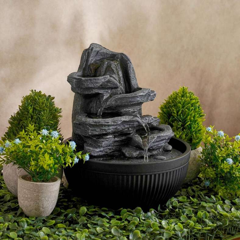 Pan Home نافورة طاولة روكي باللون الرمادي لديكور المنزل