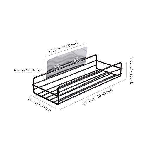 VIHAX Stainless Steel Multipurpose Kitchen Bathroom Storage Shelf with Strong Magic Sticker Shower Caddies Iron Material and Polished (Black) (Set of 1 ) - Image 3