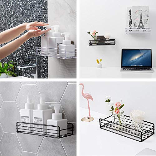 VIHAX Stainless Steel Multipurpose Kitchen Bathroom Storage Shelf with Strong Magic Sticker Shower Caddies Iron Material and Polished (Black) (Set of 1 ) - Image 5