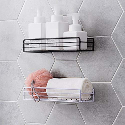 VIHAX Stainless Steel Multipurpose Kitchen Bathroom Storage Shelf with Strong Magic Sticker Shower Caddies Iron Material and Polished (Black) (Set of 1 ) - Image 4