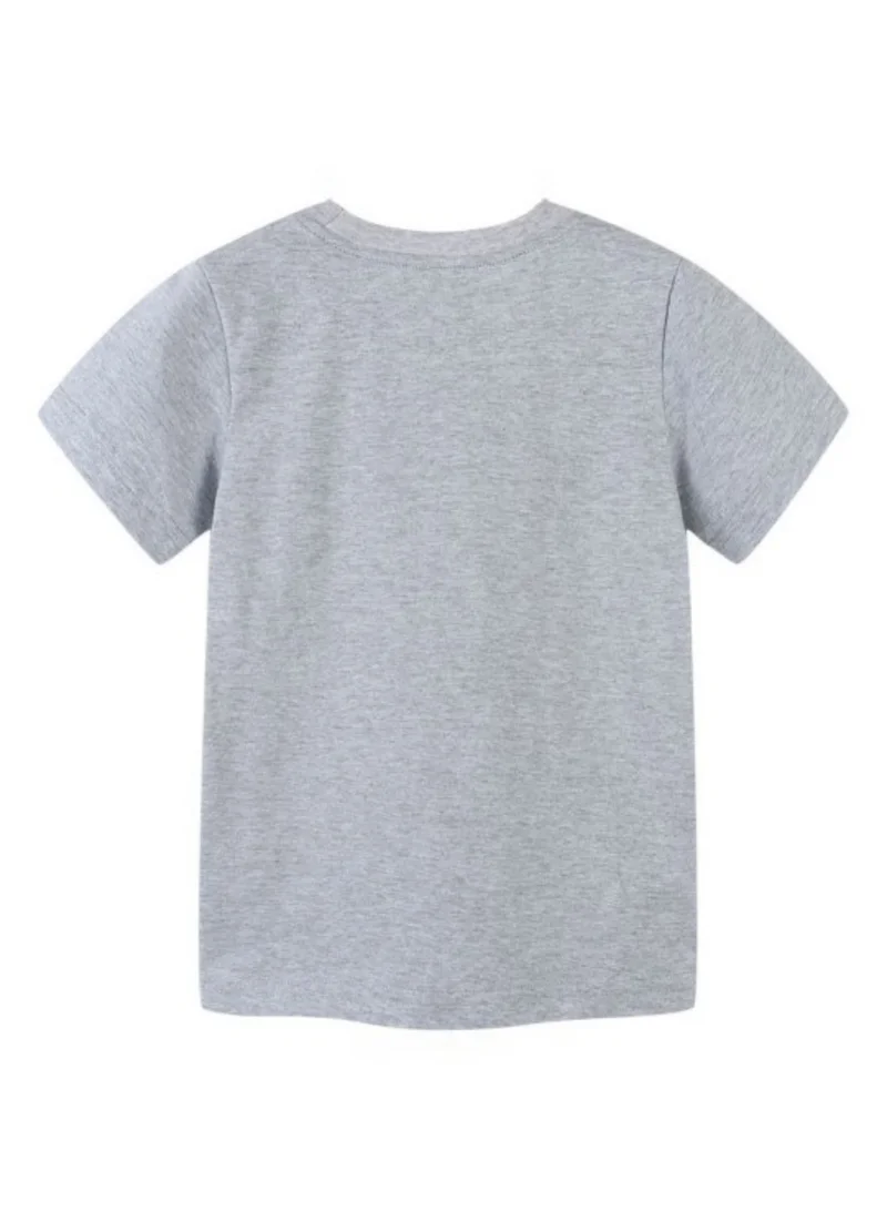 يونيكي Grey Printed Round Neck Cotton T-shirt