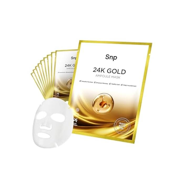 SNP 1000mg Collagen + 24K Gold Ampoule Sheet Mask | Collagen Face Masks Skincare | Tightening, Hydrating, and Nourishing | Korean Skin Care | Overnight Face Masks | Moisturizing Face Mask | 10 Sheets - Image 1
