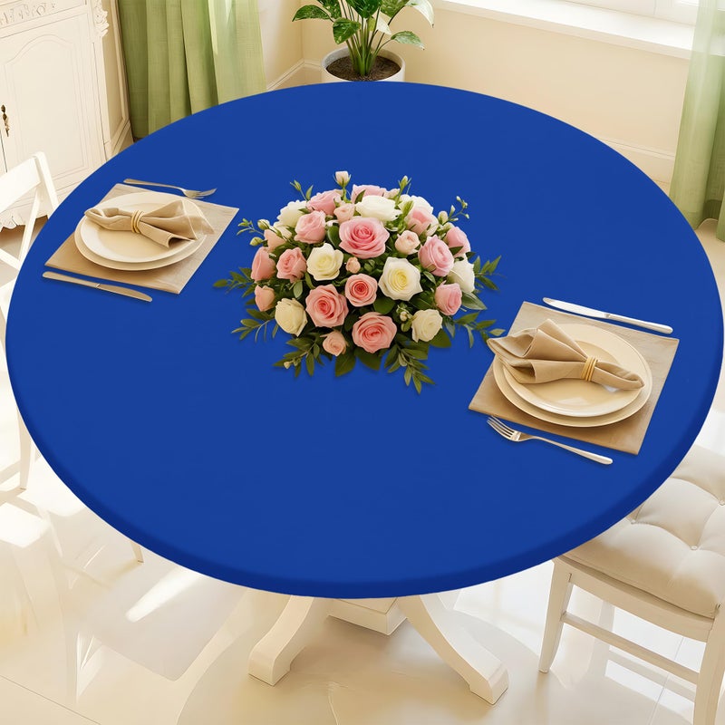 Moosfor Round Spandex Tablecloth, Elastic Fitted Waterproof Tablecloths for 36"-44" Tables, Stretch Washable Picnic Table Cover for Camping, Dining, Indoor and Outdoor, Blue - Image 1
