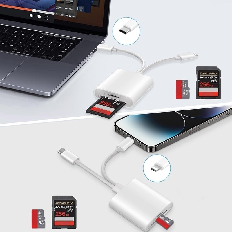 Luonanava SD Card Reader for iPhone, iPad, USB C & Lightning Dual Connector Digital Camera Adapter to iPhone, High-Speed Trail Camera Memory Card Viewer, Support SD/Micro SD Cards, Plug and Play - Image 2
