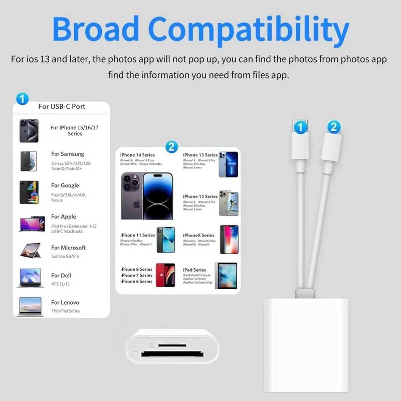 Luonanava SD Card Reader for iPhone, iPad, USB C & Lightning Dual Connector Digital Camera Adapter to iPhone, High-Speed Trail Camera Memory Card Viewer, Support SD/Micro SD Cards, Plug and Play - Image 5
