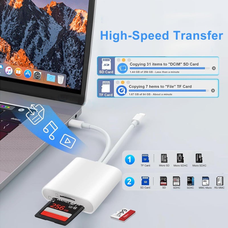 Luonanava SD Card Reader for iPhone, iPad, USB C & Lightning Dual Connector Digital Camera Adapter to iPhone, High-Speed Trail Camera Memory Card Viewer, Support SD/Micro SD Cards, Plug and Play - Image 3
