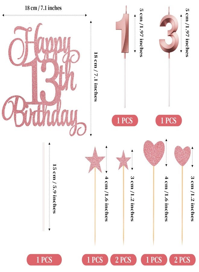 Lecferrarc 13th Birthday Cake Decorations, 13th Birthday Candles Cake Numeral Candles and Glitter Happy 13th Birthday Cake Toppers Set for Birthday Party Supplies (Rose Gold) - Image 2