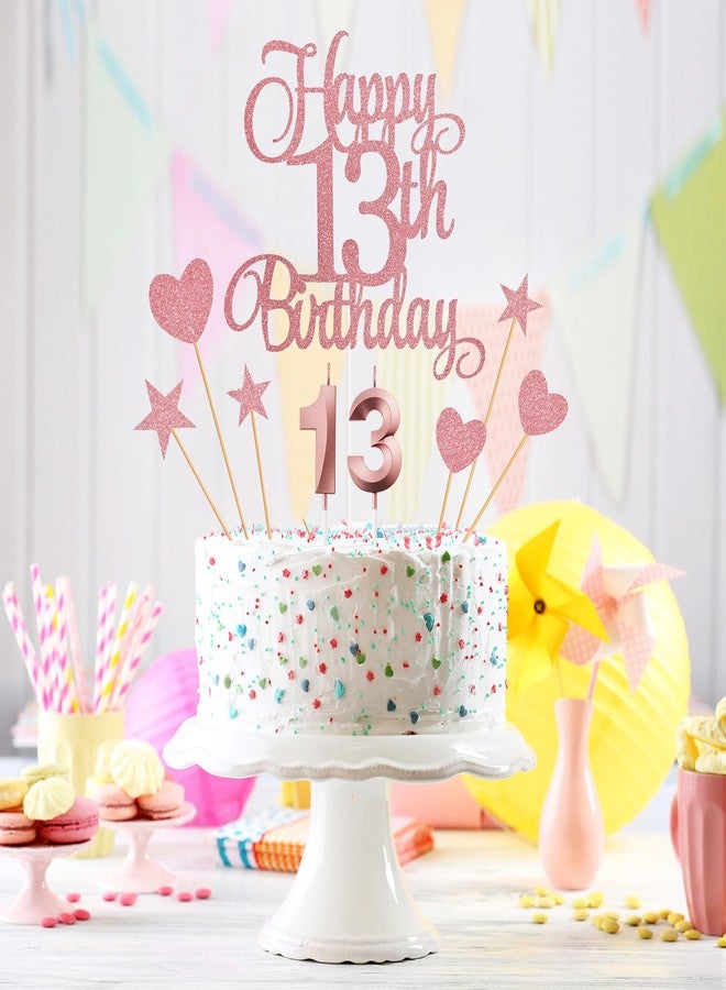 Lecferrarc 13th Birthday Cake Decorations, 13th Birthday Candles Cake Numeral Candles and Glitter Happy 13th Birthday Cake Toppers Set for Birthday Party Supplies (Rose Gold) - Image 3