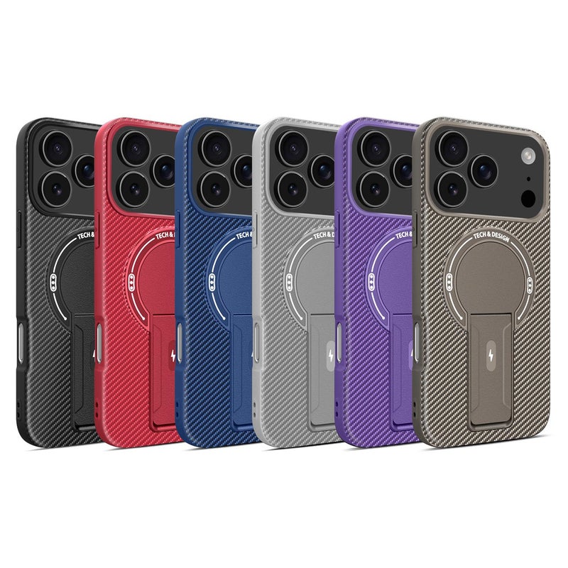 erorex For iPhone 17 Pro Max Carbon Fiber Texture MagSafe Phone Case with Holder(Purple) - Image 2